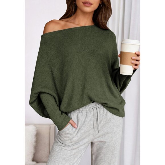 Women’s Off Shoulder Sweater Casual Fall Knit Loose Jumper Trendy - Picture 2 of 6